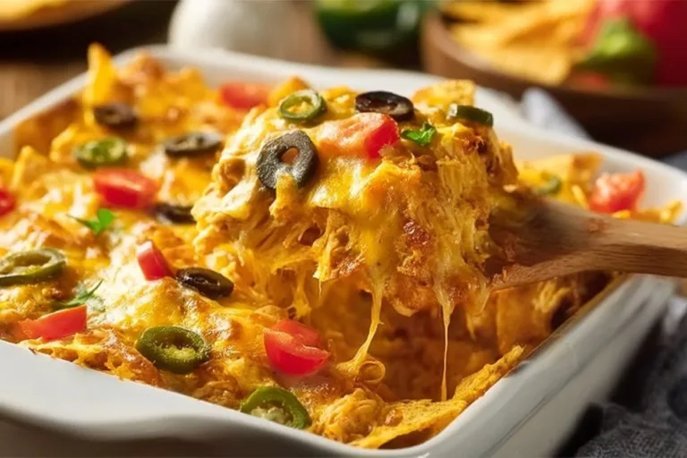Delicious Nacho Chicken Casserole ready to serve