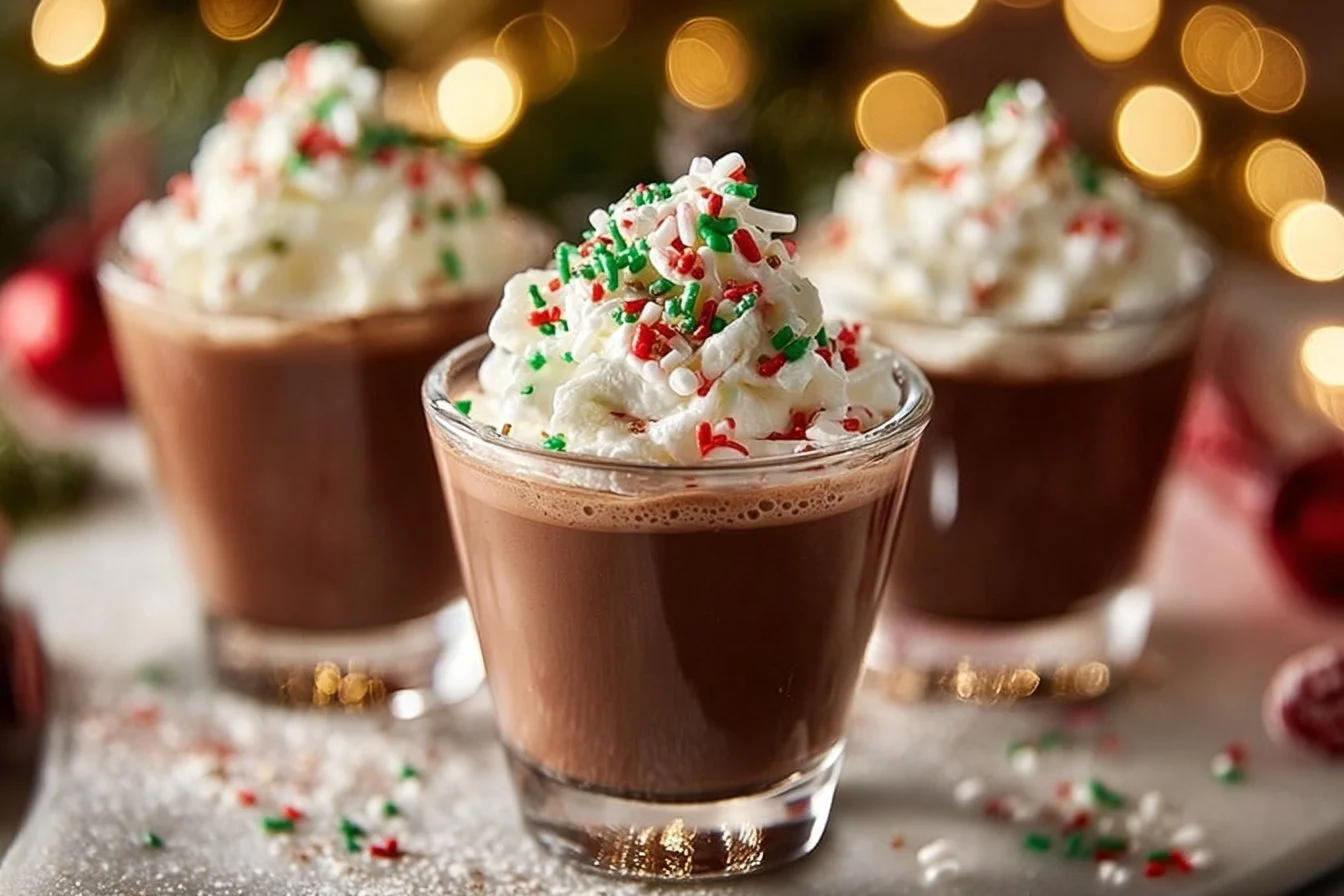 Delicious peppermint Christmas shots served in festive glasses
