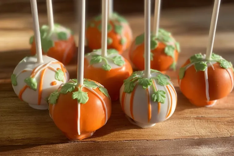 Pumpkin cake pops decorated for the fall season