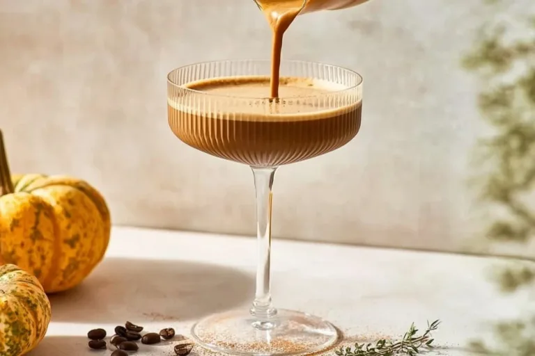 Delicious Pumpkin Spice Espresso Martini garnished with cinnamon and coffee beans