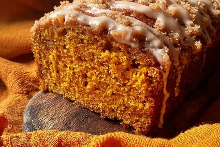 Pumpkin Streusel Loaf with Maple Cinnamon Glaze on a plate