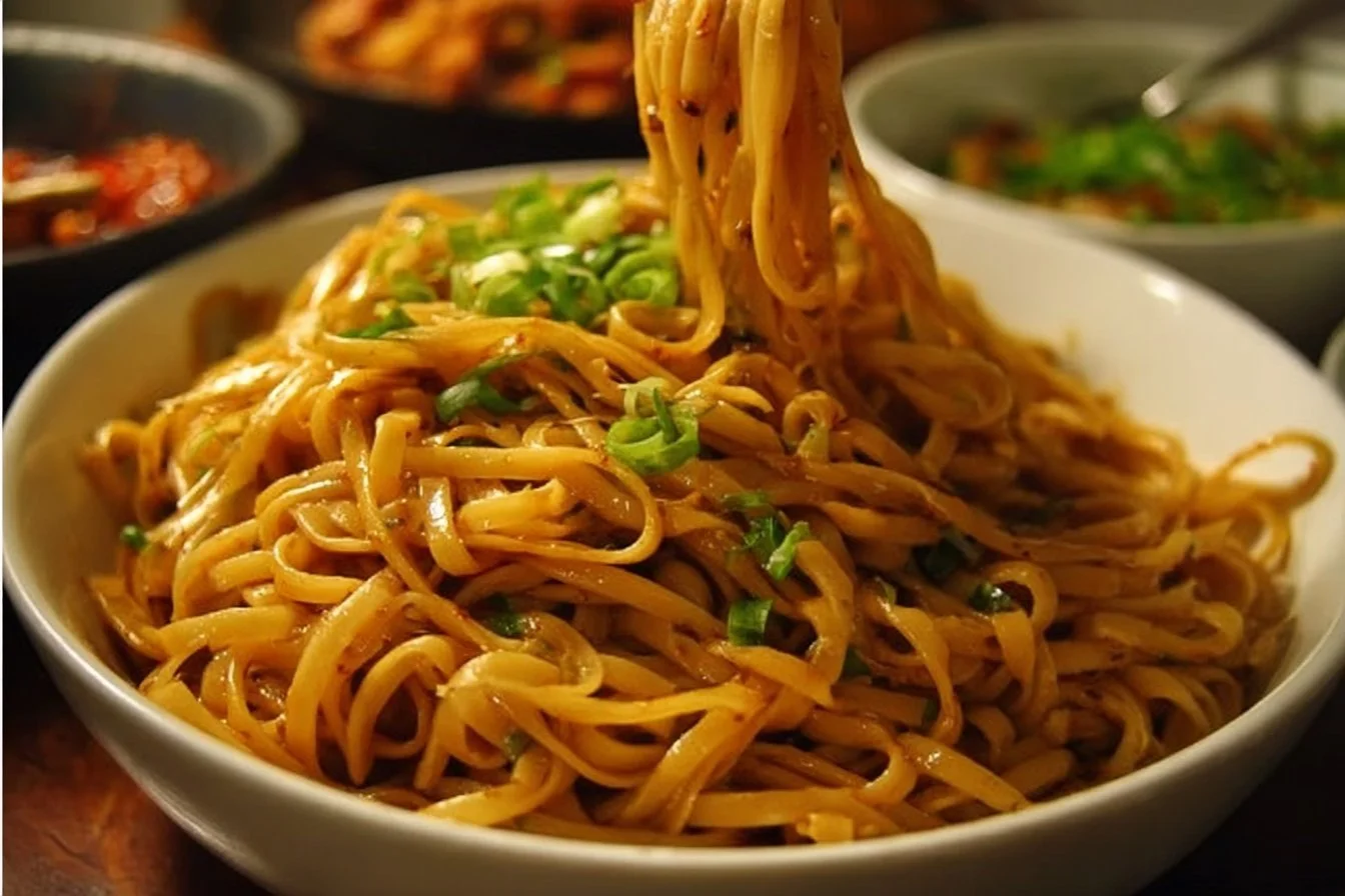 Delicious roasted garlic butter noodles served in a bowl, garnished with herbs.