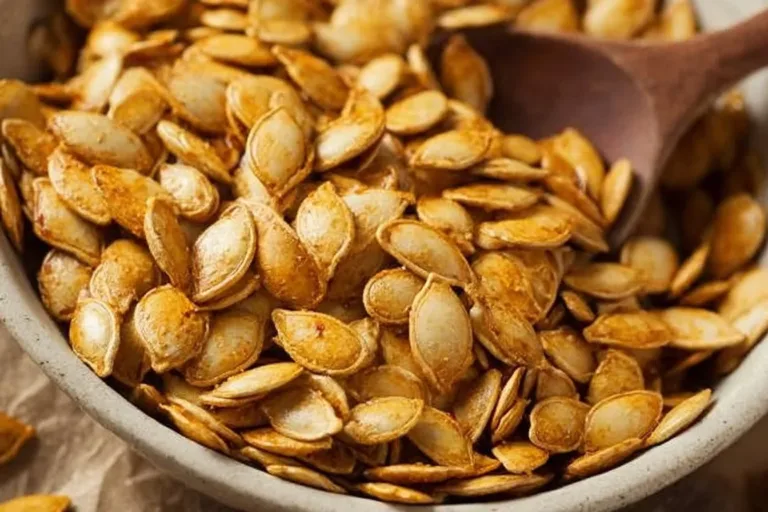 Bowl of delicious roasted pumpkin seeds, perfect fall snack