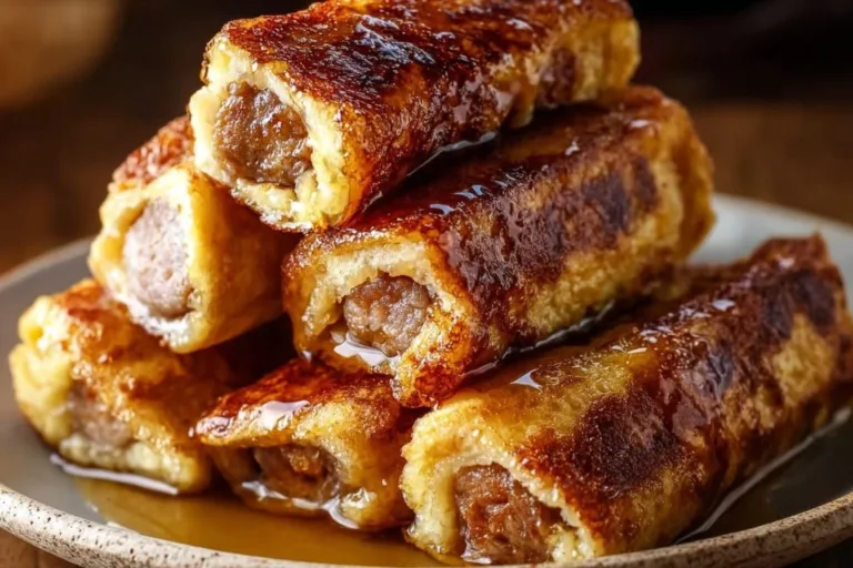 Delicious Sausage French Toast Roll-Ups served on a plate