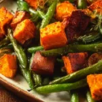 Delicious sheet pan sweet potato and veggies with crispy bacon