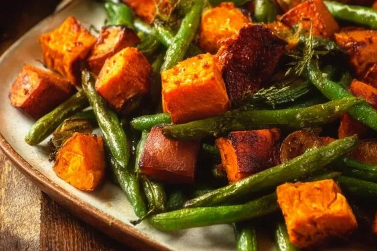 Delicious sheet pan sweet potato and veggies with crispy bacon