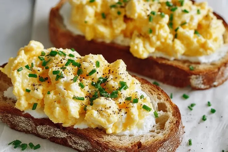 Delicious simple egg and ricotta toast served on a plate.