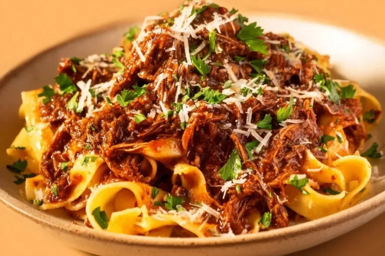 Slow Cooker Beef Ragu served in a bowl with fresh herbs