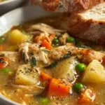 Delicious slow cooker chicken stew with vegetables in a bowl