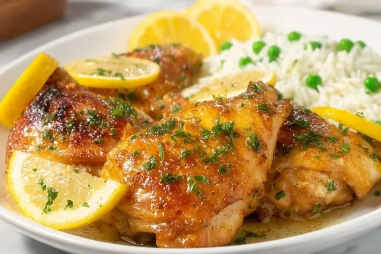 Slow Cooker Italian Lemon Chicken served on a plate with fresh herbs
