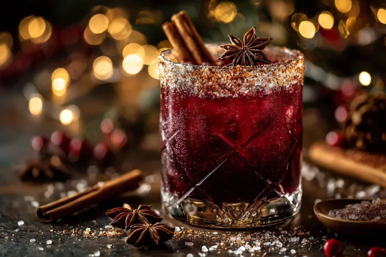 Spiced Christmas Margarita cocktail with holiday garnishes