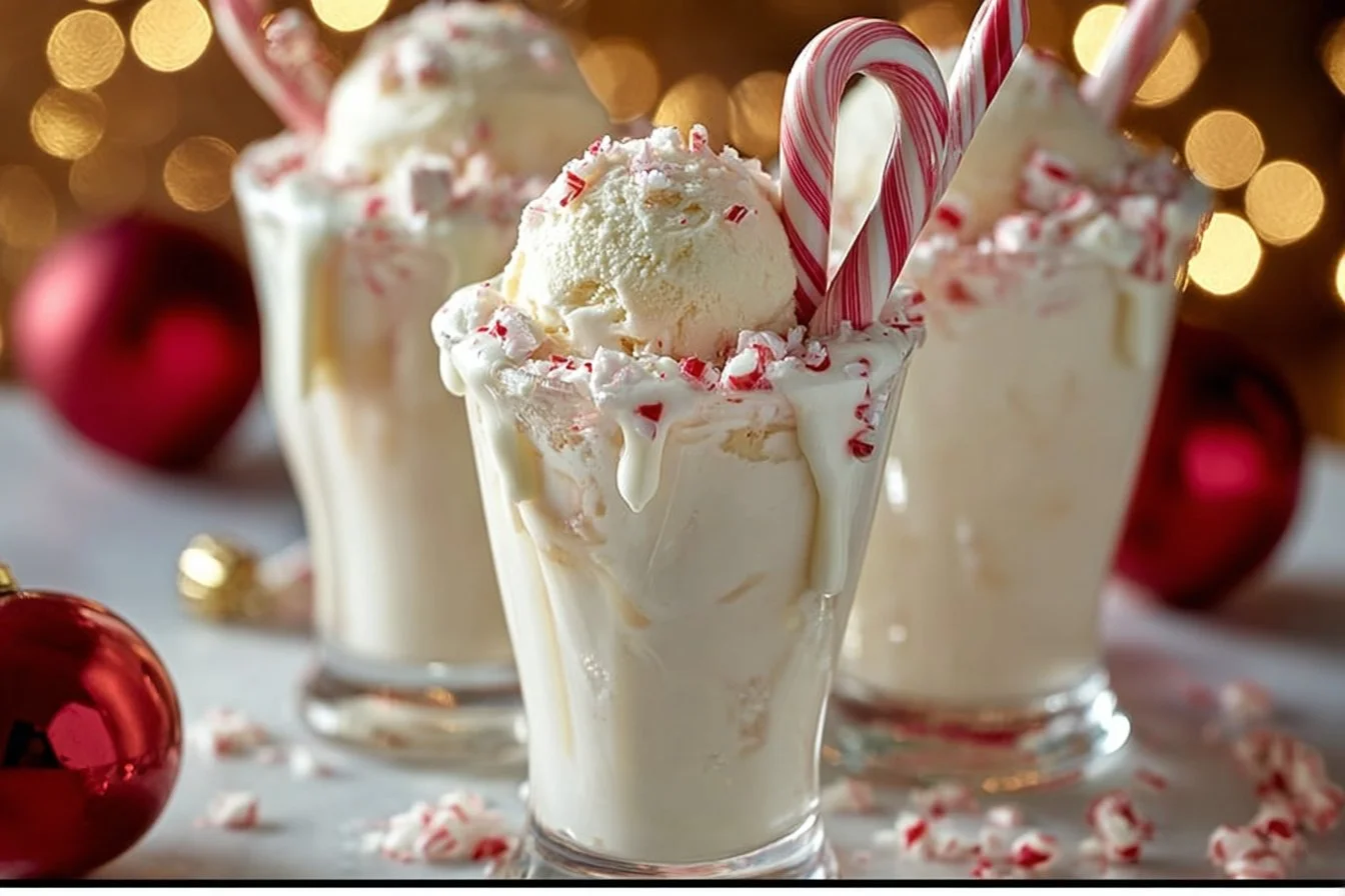 Delicious peppermint float topped with whipped cream for Christmas festivities.