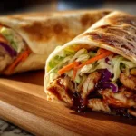 Teriyaki chicken wrap filled with fresh vegetables and delicious sauce