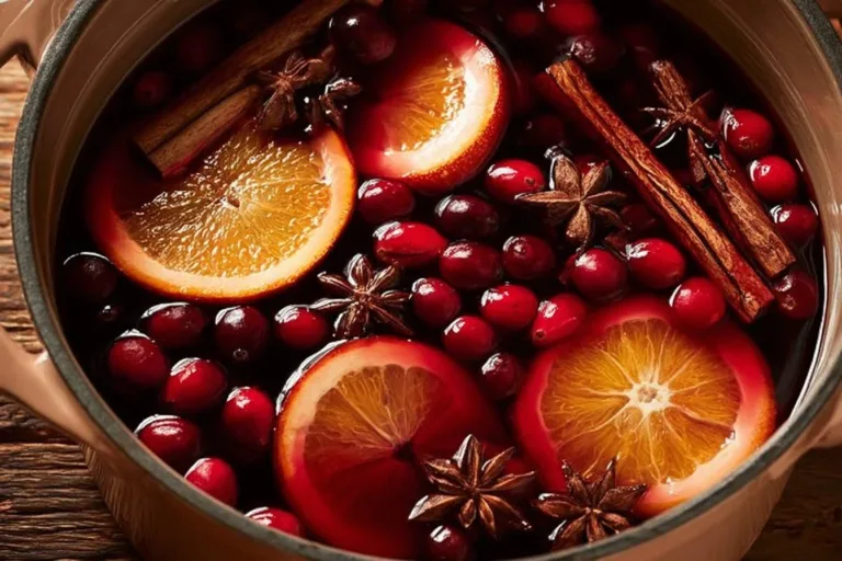 Delicious glass of mulled wine with spices and citrus fruits