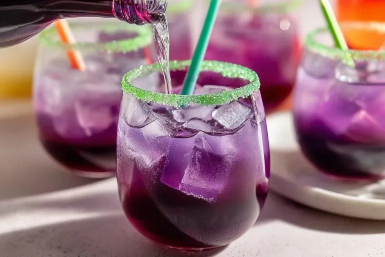 Illustration of a drunk witch with a cauldron and magical elements.