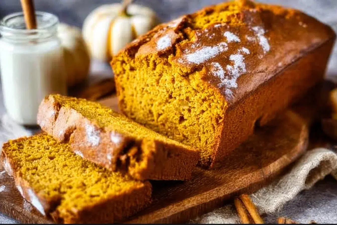 Delicious Vanilla Pudding Pumpkin Bread loaf with a warm, inviting appearance