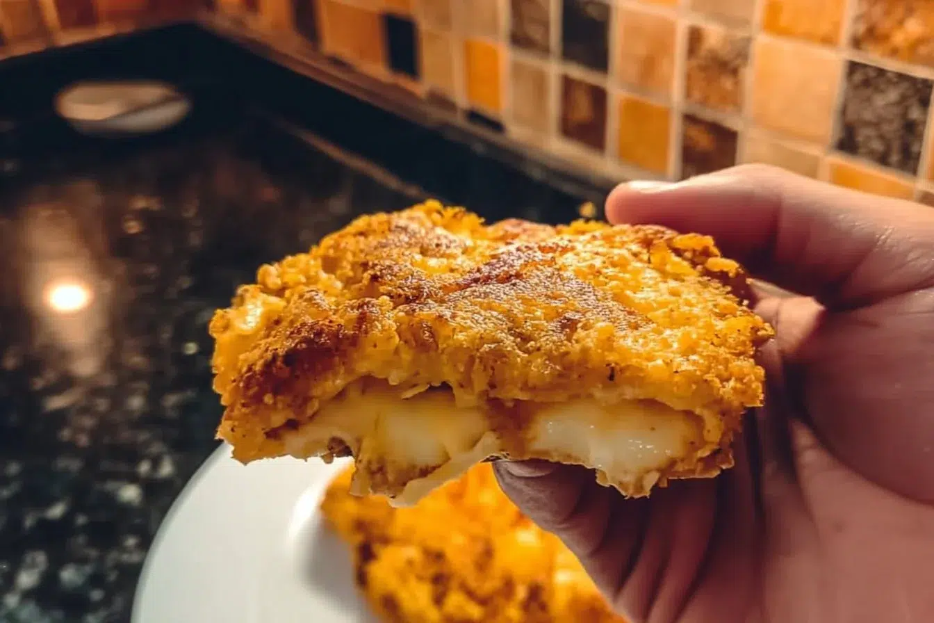 Plate of crispy Vegan Fried Fish served with lemon and dipping sauce