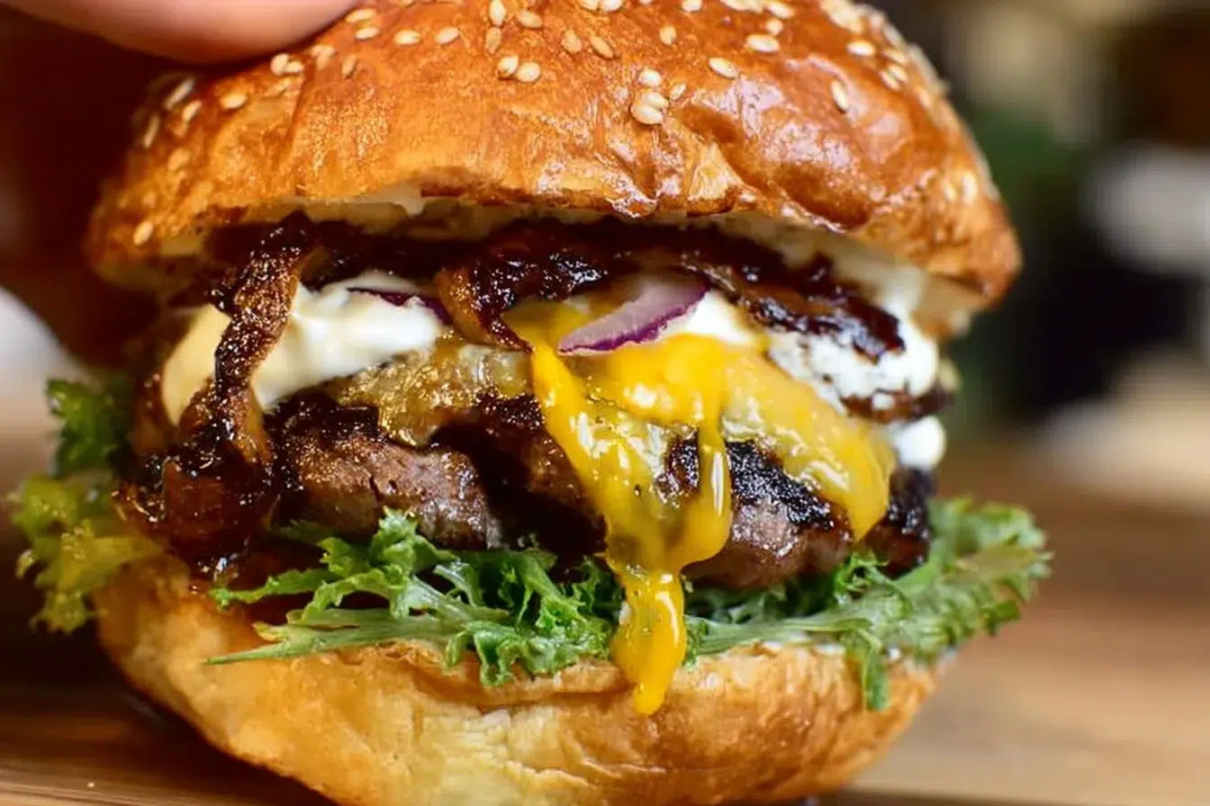 Delicious homemade viral smash burger with crispy edges and juicy center