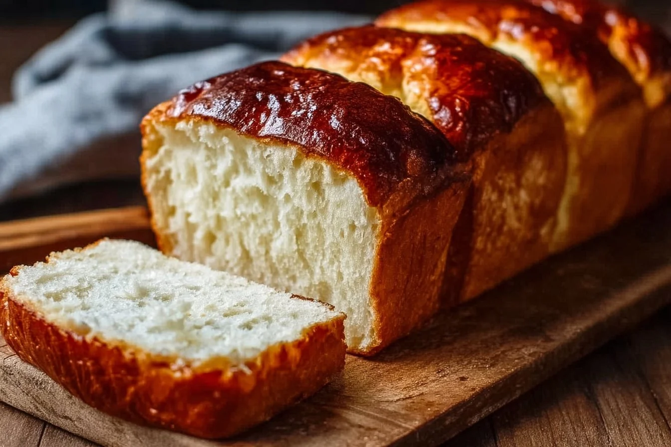 Sliced Zero Carb Yogurt Bread on a wooden cutting board