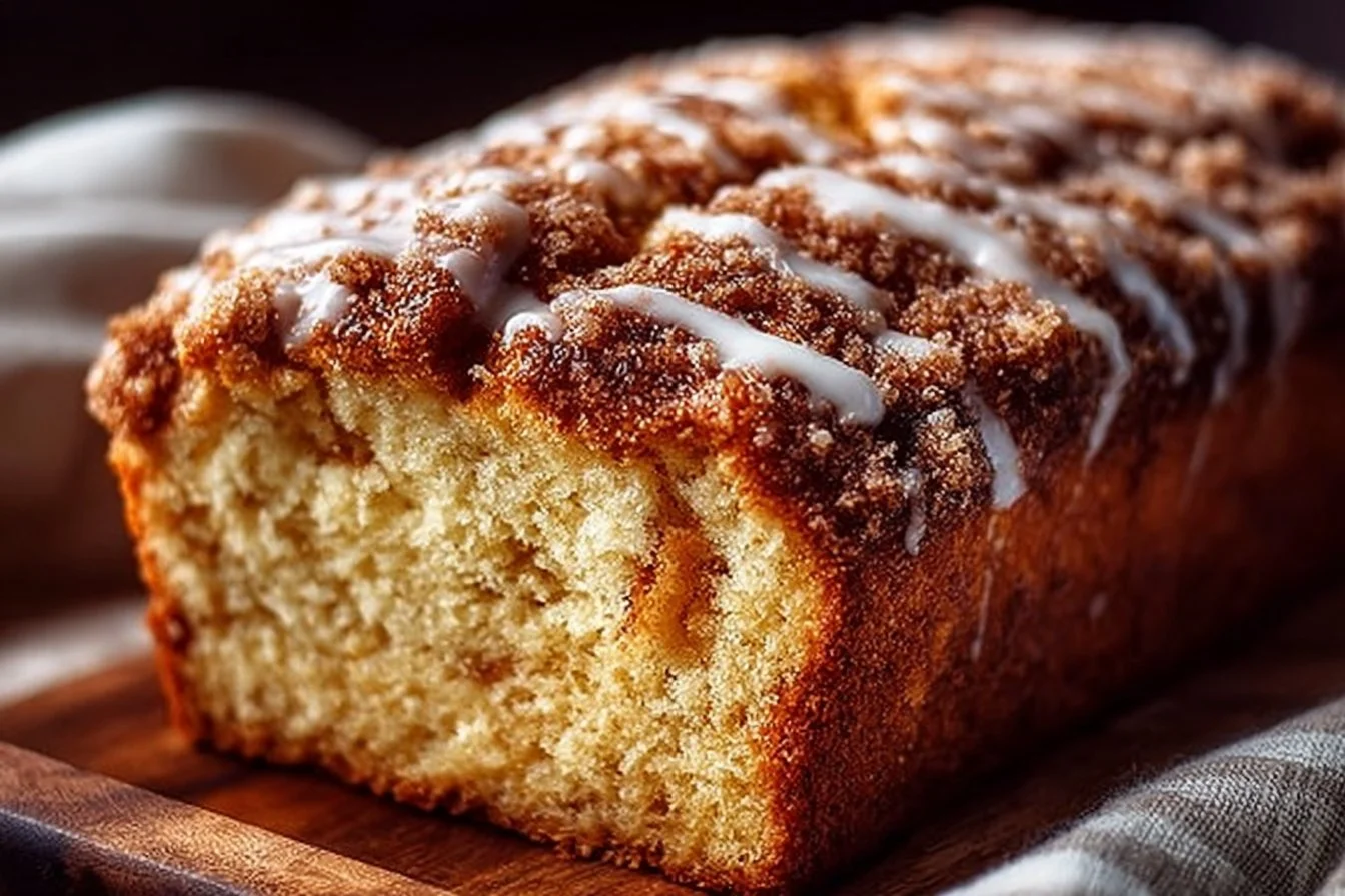 Delicious apple streusel bread with warm apple filling and crumbly topping