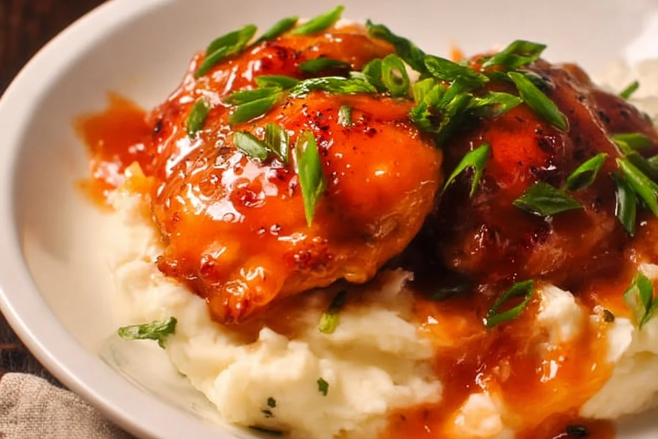 Delicious apricot chicken served with vegetables on a plate