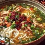 Aromatic Ginger Garlic Chicken Noodle Soup with fresh ingredients in a bowl