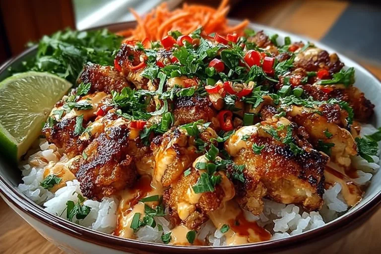 Delicious Bang Bang Chicken Bowl featuring tender chicken and flavorful sauce