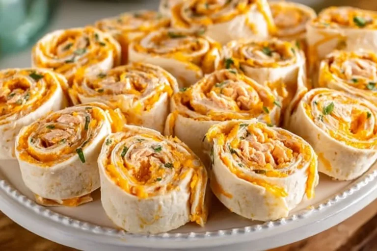 Buffalo Chicken Pinwheels served on a plate with dipping sauce