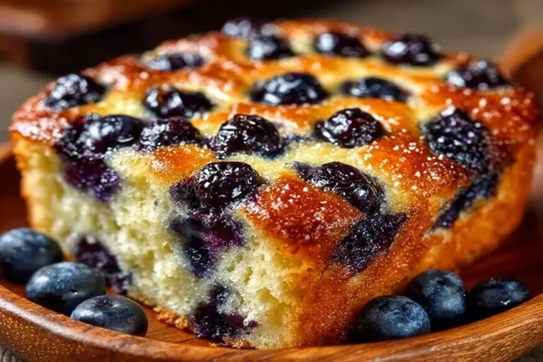 Buttermilk blueberry breakfast bake with fresh blueberries and a golden crust