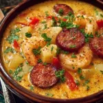 Bowl of rich Cajun Potato Soup topped with green onions