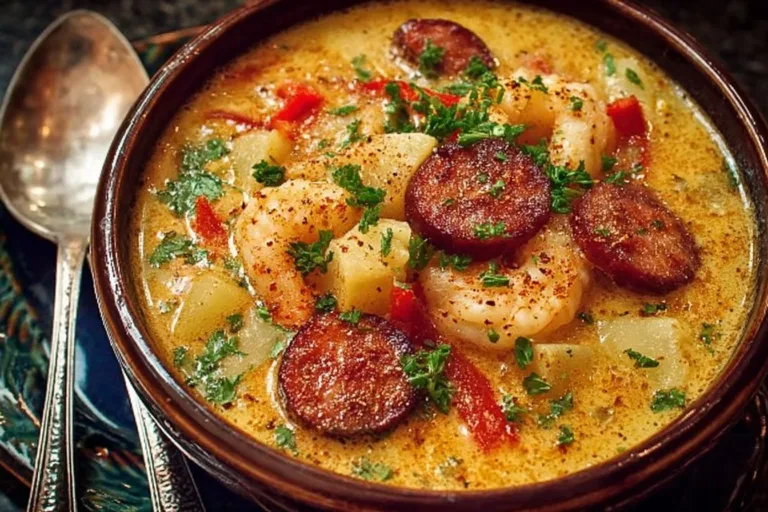 Bowl of rich Cajun Potato Soup topped with green onions