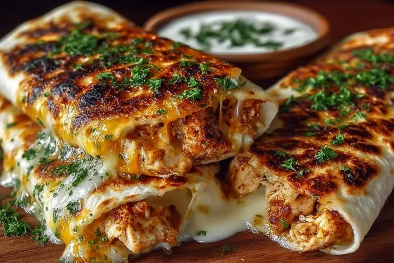 Cheesy garlic chicken wraps filled with tender chicken and melted cheese