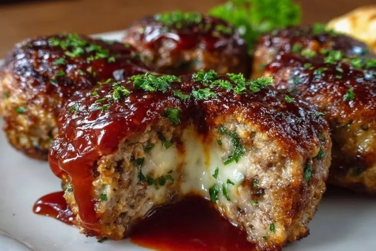 Cheesy stuffed meatloaf bites served on a plate for appetizers