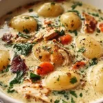 Bowl of Chicken Gnocchi Soup with chicken, gnocchi, and vegetables