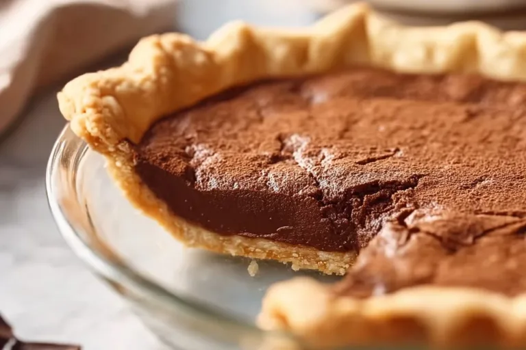 Delicious homemade chocolate pie with a rich filling and flaky crust.