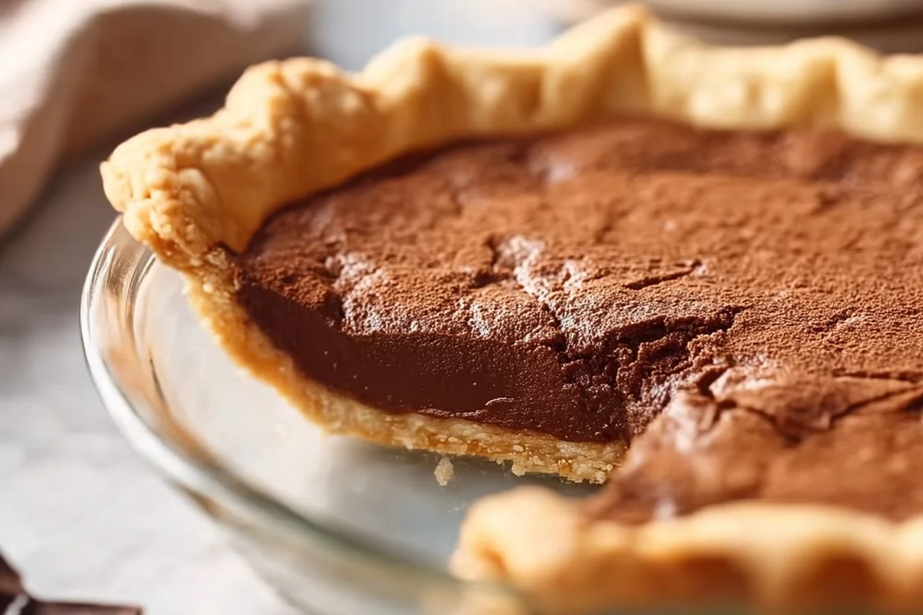Delicious homemade chocolate pie with a rich filling and flaky crust.