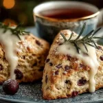 Freshly baked Christmas scones on a festive table for holiday mornings.