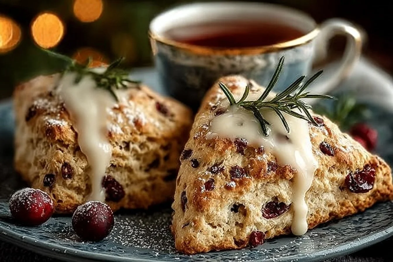 Freshly baked Christmas scones on a festive table for holiday mornings.