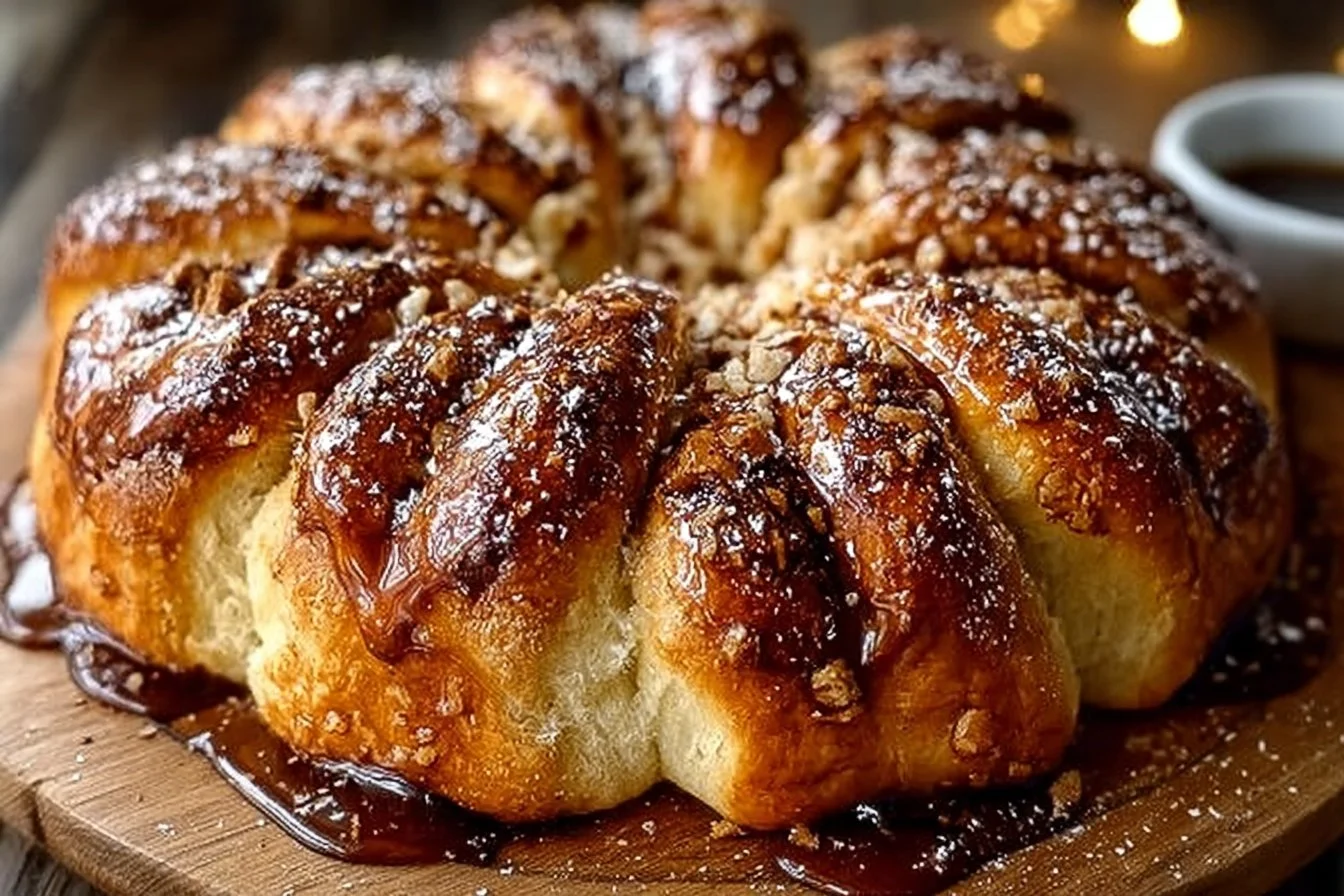 Beautifully baked star bread shaped like a star for Christmas breakfast
