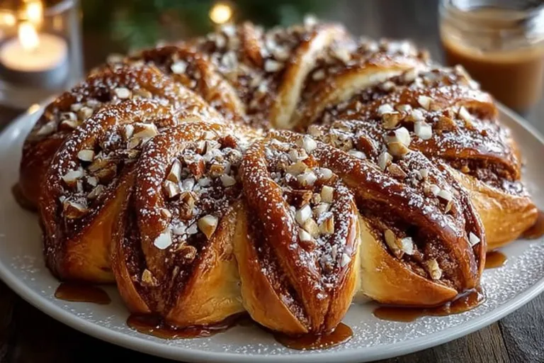 Beautifully baked Christmas Morning Star Bread shaped like a star