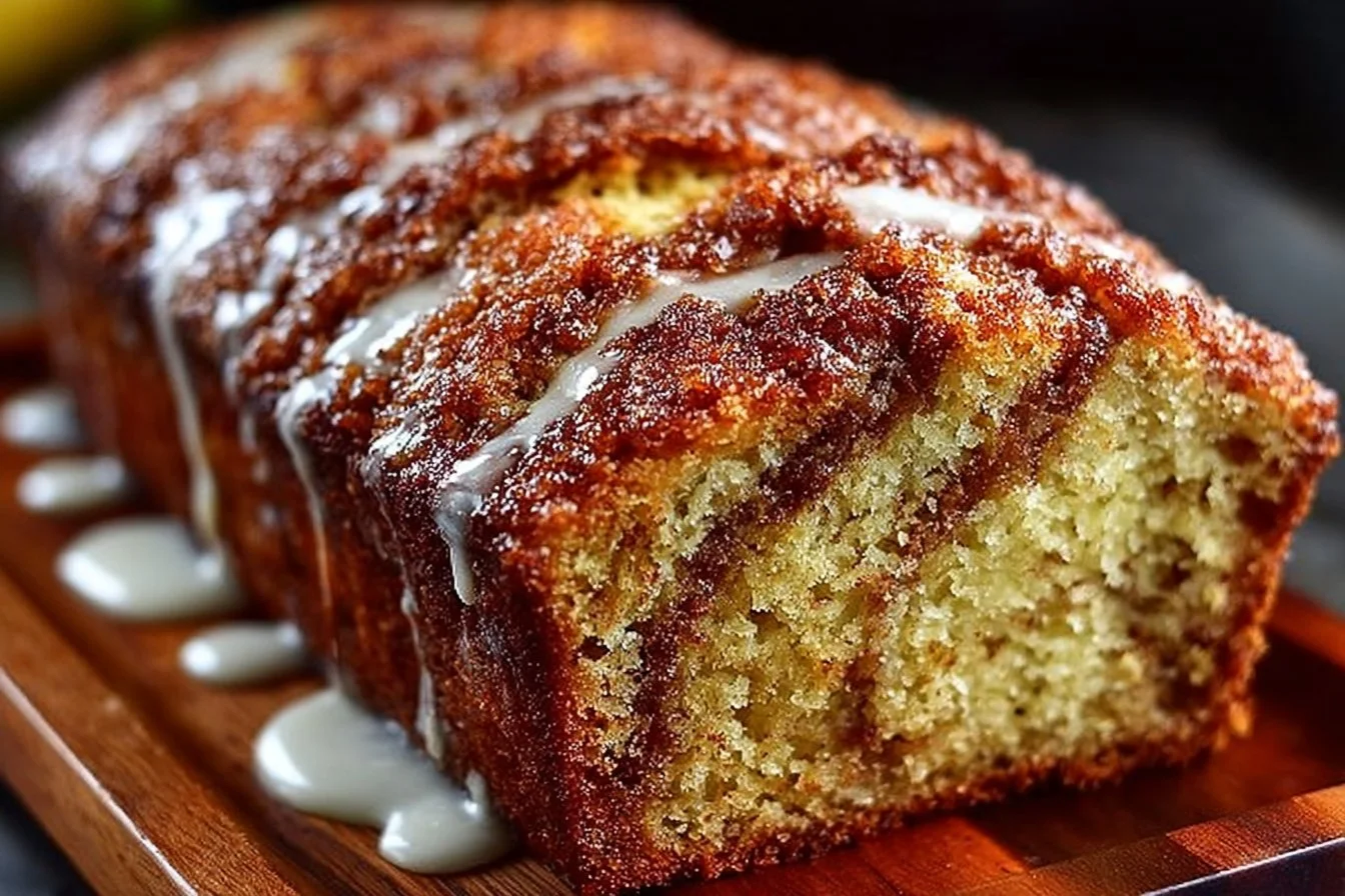 Cinnamon swirl banana bread slice on a plate
