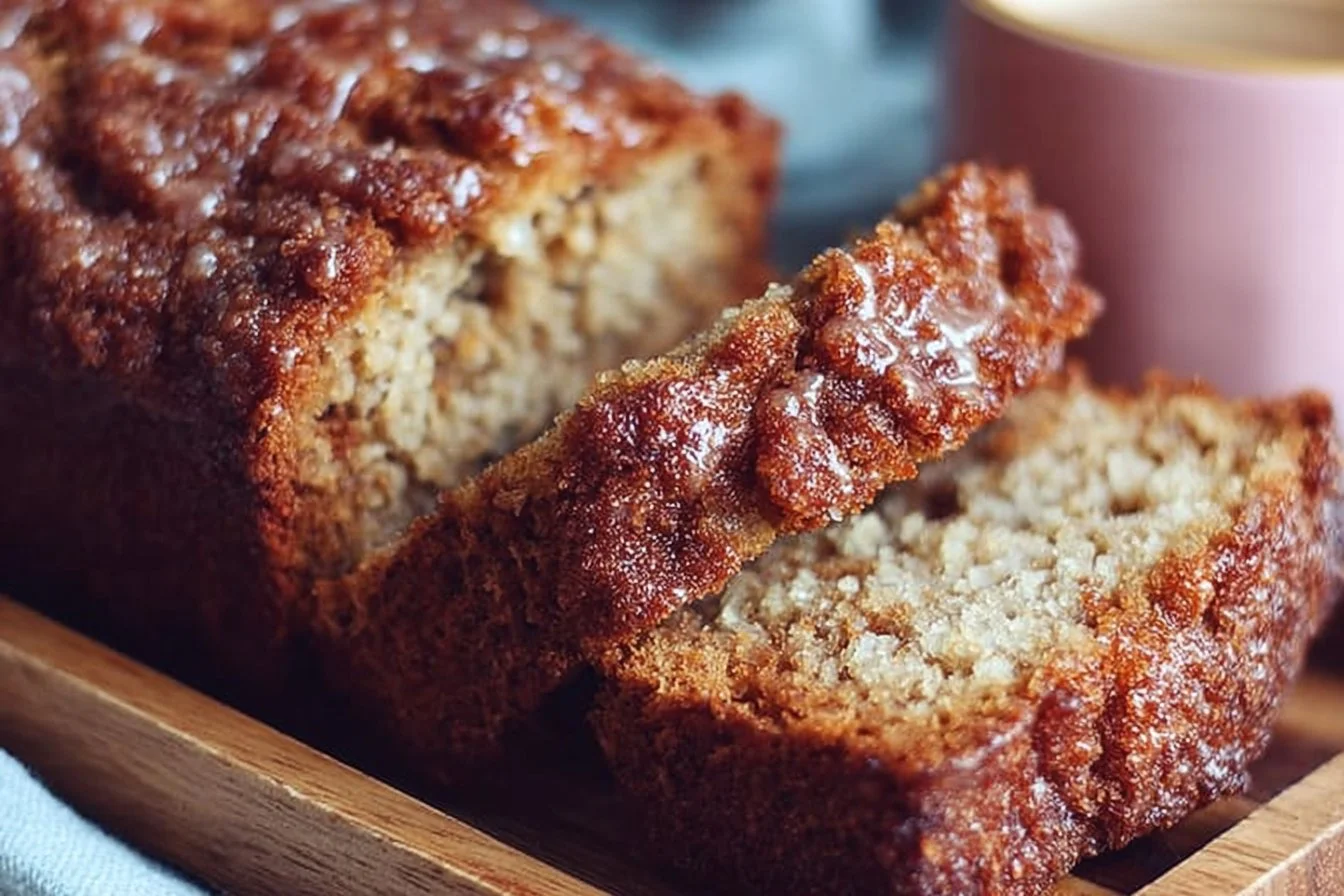 Moist Coffee Cake Banana Bread with a golden crust and coffee glaze