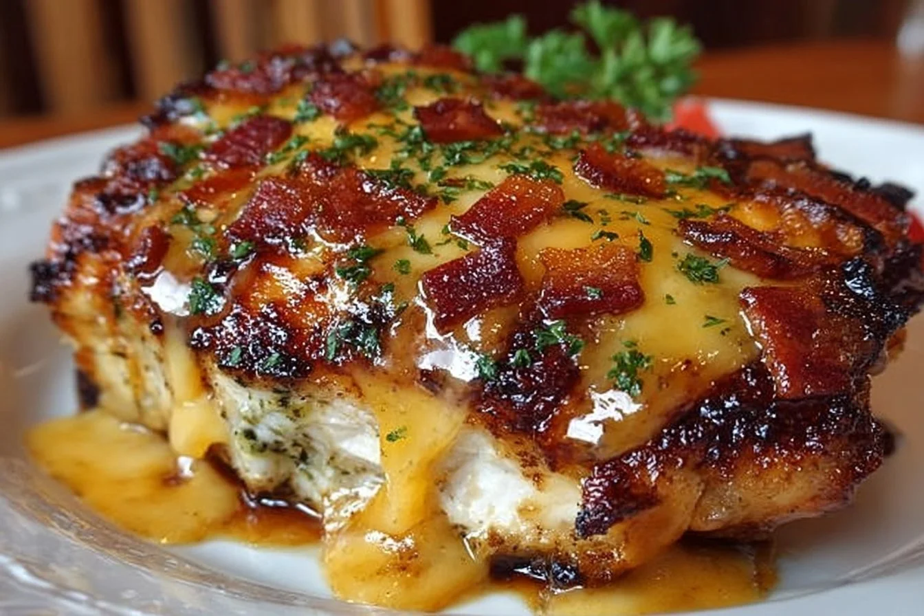 Delicious Cowboy BBQ Bacon Cheddar Chicken ready to serve