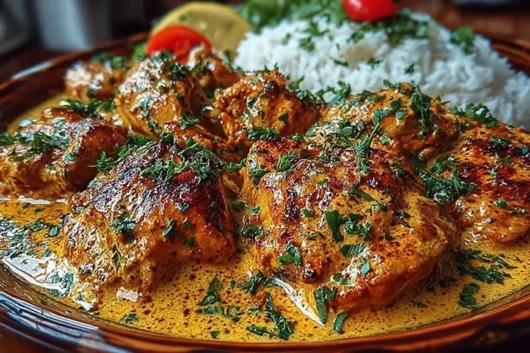 Delicious Cowboy Butter Chicken served with rice and herbs.