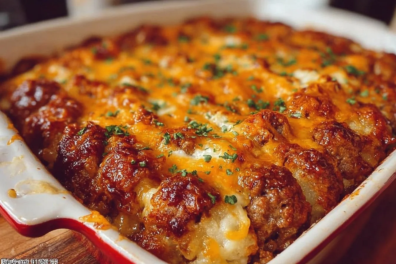 Delicious Cowboy Casserole served in a rustic dish with toppings