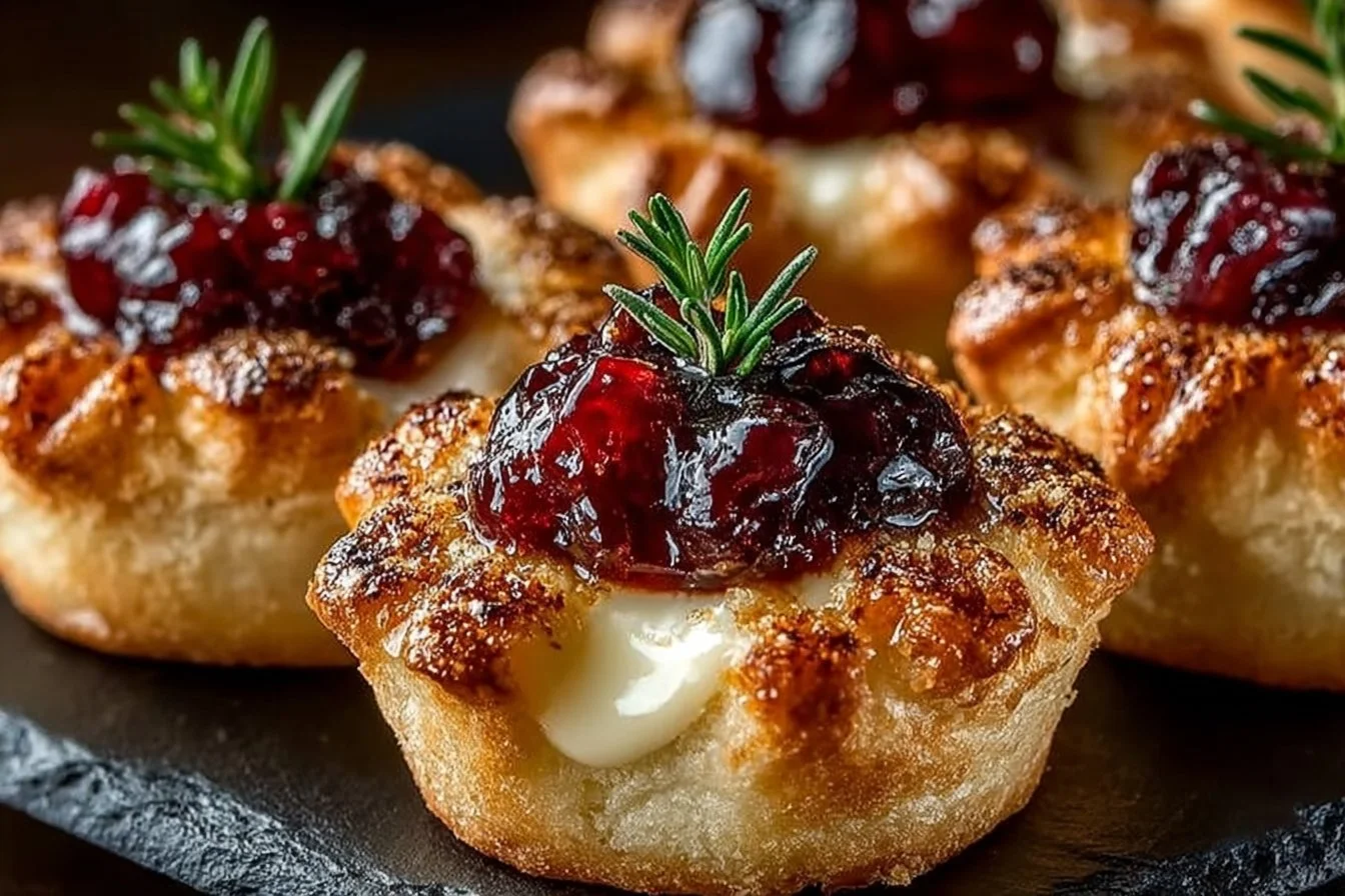 Cranberry Brie Bites - a delicious appetizer with brie cheese and cranberry sauce
