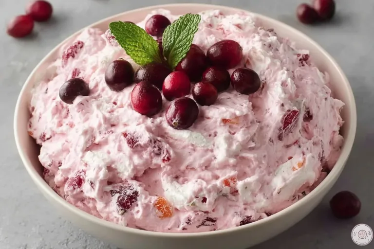Delicious Cranberry Fluff dessert served in a bowl with fresh cranberries