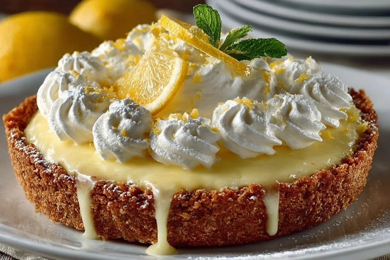 Delicious Cream Cheese Lemonade Pie topped with lemon slices