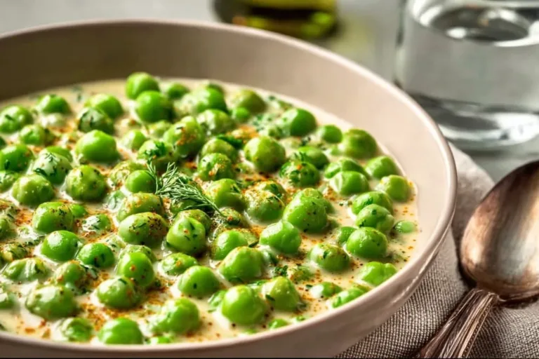 Delicious creamed peas served in a bowl, a perfect side dish for dinner.