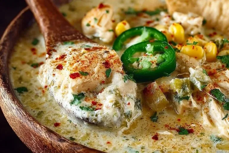 Bowl of creamy crockpot white chicken chili with toppings